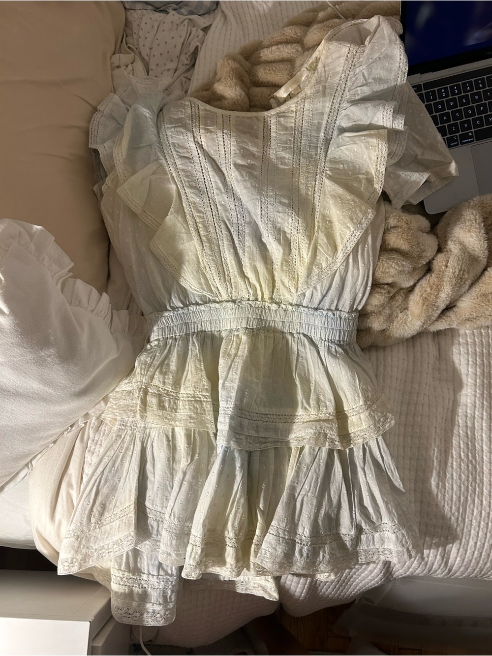 LoveShackFancy White Ruffled Eyelet Summer Dress
